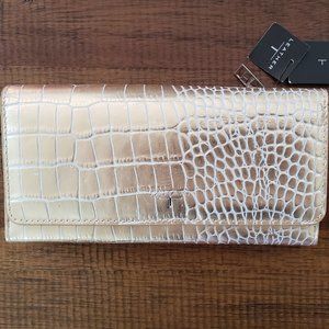 Tahari leather flap gold Gusset Clutch